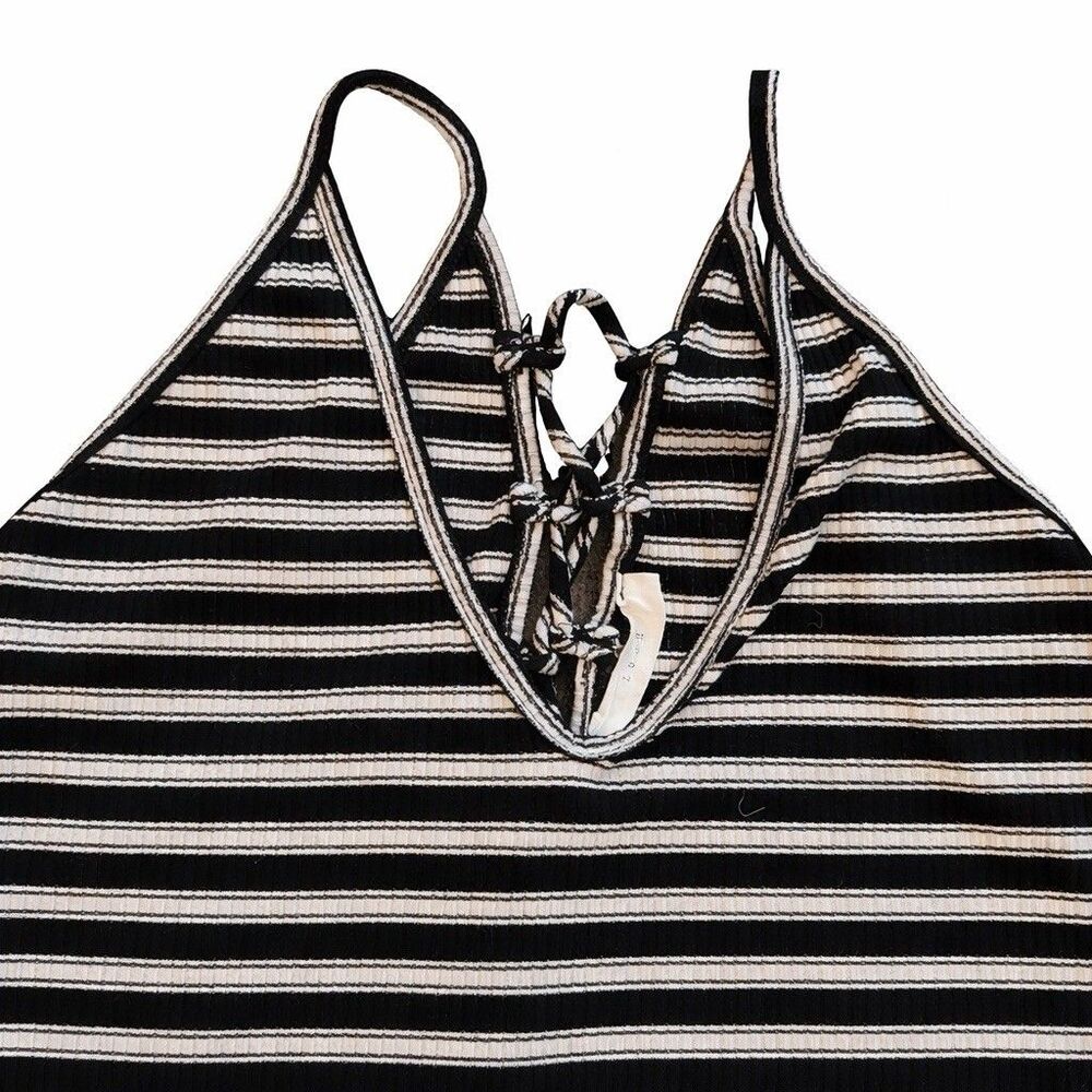 Lush Womens Small Striped Halter Top Lace Up A-Line Stretch Tank - Picture 3 of 7